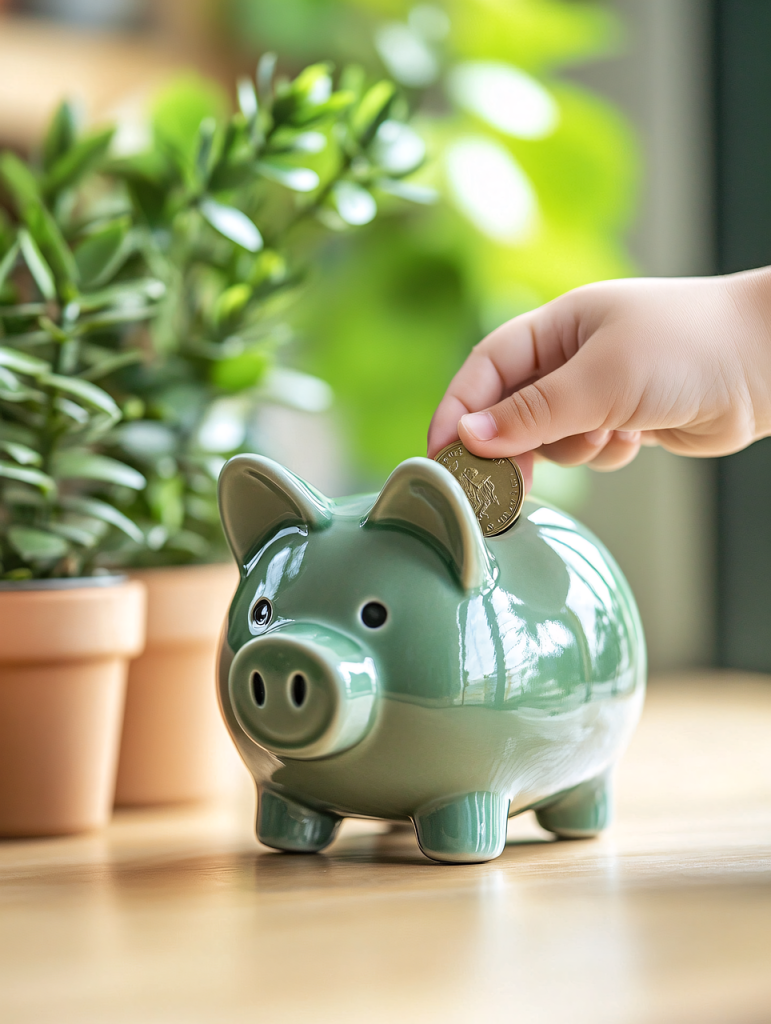 A child’s hand putting a coin in a piggy bank showing that financial literacy starts with an age-by-age guide to teaching kids about money