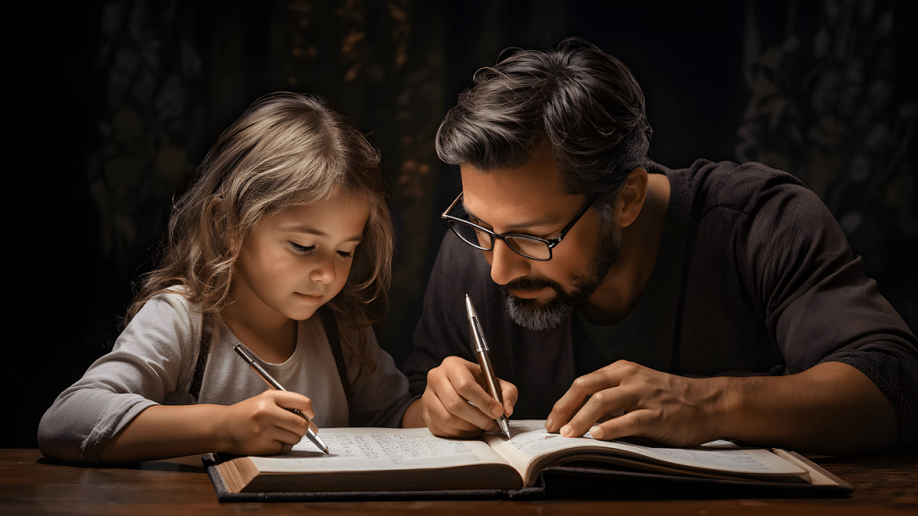 parent teaching a child showing the importance to Talk to Kids About Money for their future financial independence