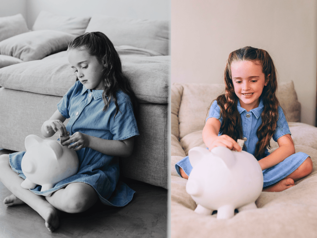Two girls, each with a piggy bank, representing how important is the Abundance vs Scarcity Mindset in Kids’ Money Education