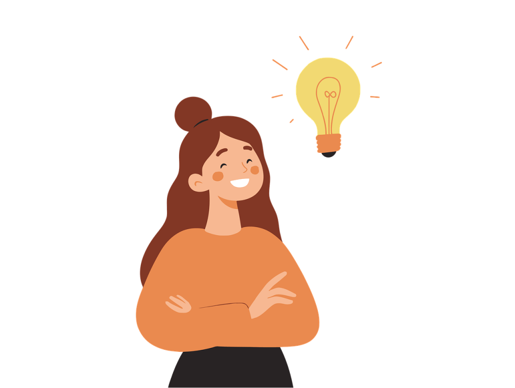 Illustration of a girl with a light bulb representing how kids' ideas can be developed into businesses