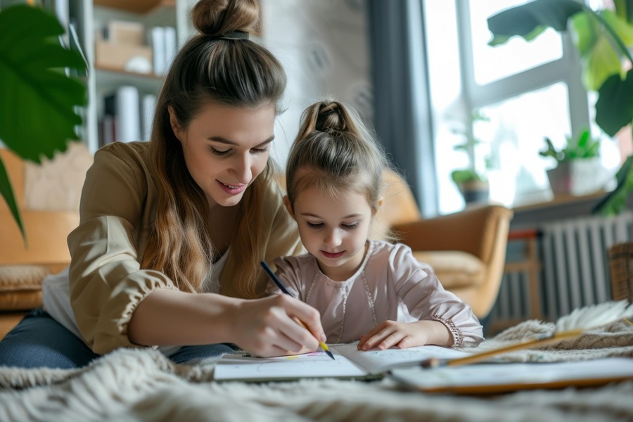 mother and child doing homework representing the role of parents in financial literacy