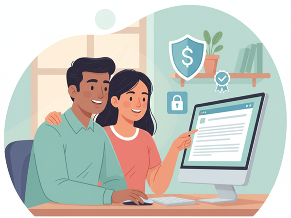 Parent and teenager reviewing online job safety guidelines together.