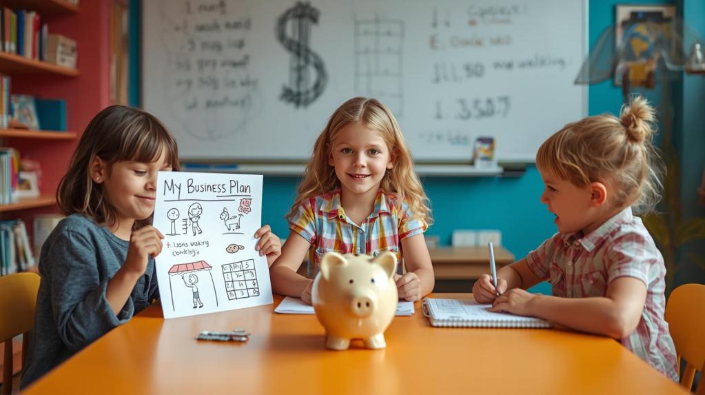 Happy school girls working on their Business