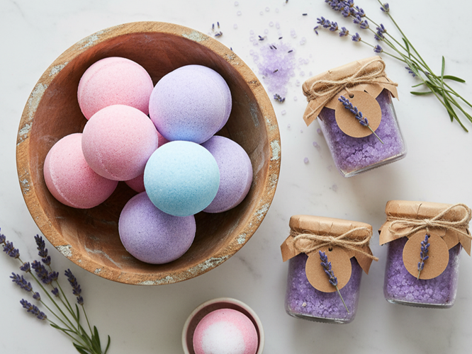 Homemade bath bombs and sugar scrubs in jars - spa-quality DIY Christmas gifts