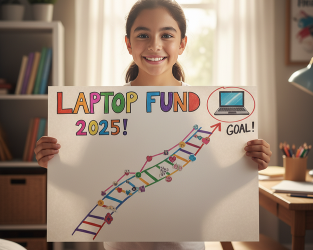 success story - child tracking progress toward savings goal