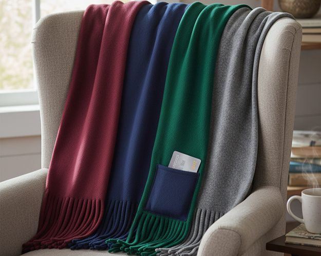 No-sew fleece pocket scarves with fringe - easy teen-made Christmas gifts