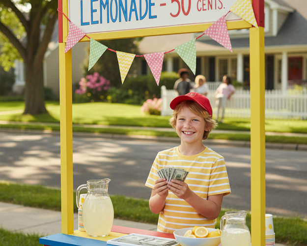 ways for kids to make money - child at lemonade stand counting dollar bills