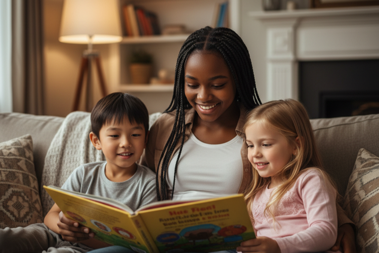 ways to make money for kids ages 10-14 - teen babysitter reading to children