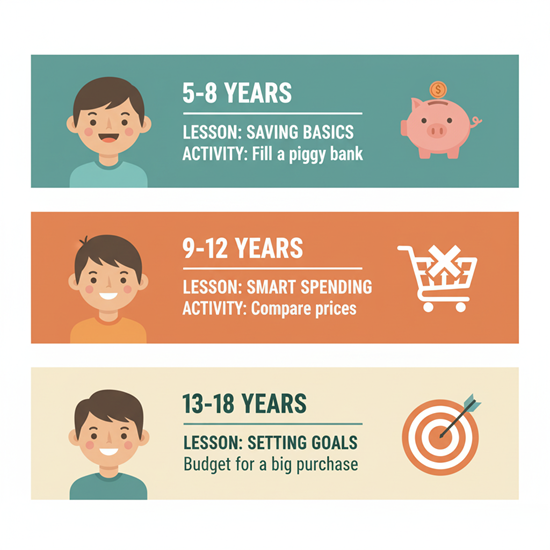 Age-appropriate financial literacy lessons for Buy Nothing Day by age group